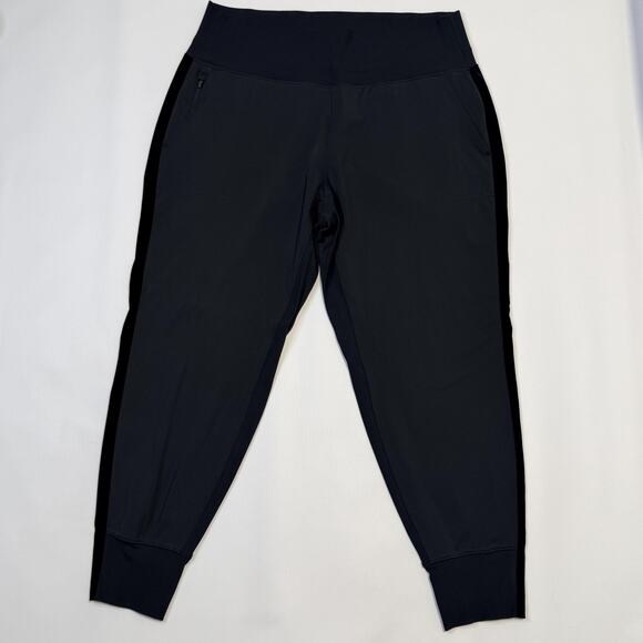 Athleta Jogger Pants Womens XL Black High Rise Rib Waist Zip Pockets Stretch - Picture 1 of 13